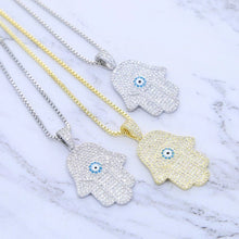 Load image into Gallery viewer, Hand of fatima, Hamsa necklace, Gold hamsa necklace evil eye necklace