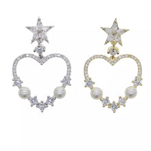Load image into Gallery viewer, Diamonds and Pearls Heart Earrings