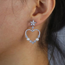 Load image into Gallery viewer, Diamonds and Pearls Heart Earrings