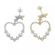 Load image into Gallery viewer, Diamonds and Pearls Heart Earrings