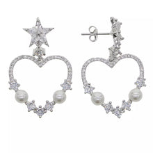Load image into Gallery viewer, Diamonds and Pearls Heart Earrings