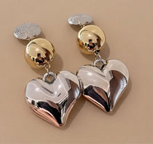Load image into Gallery viewer, Mixed Metal Heart Drop Earrings
