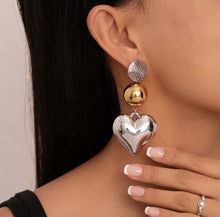Load image into Gallery viewer, Mixed Metal Heart Drop Earrings

