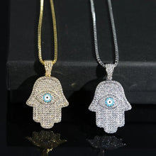 Load image into Gallery viewer, Hand of fatima, Hamsa necklace, Gold hamsa necklace evil eye necklace
