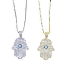 Load image into Gallery viewer, Hand of fatima, Hamsa necklace, Gold hamsa necklace evil eye necklace
